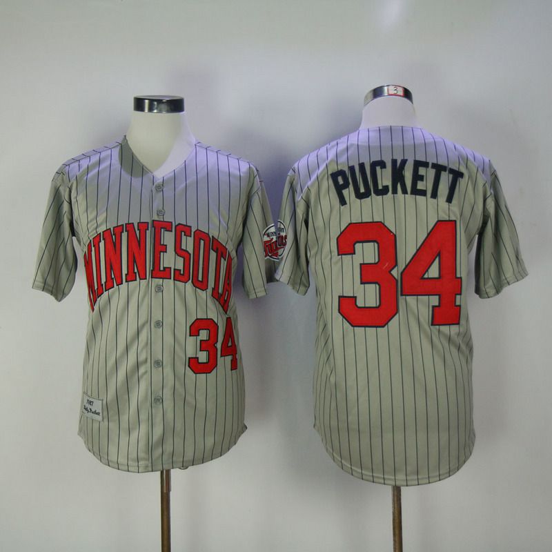 2017 Men MLB Minnesota Twins #34 Puckett Grey Throwback Jerseys->minnesota twins->MLB Jersey